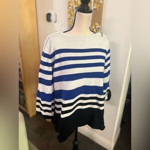 Karen Scott - striped nautical inspired sweater shirt w/ zipper shoulders